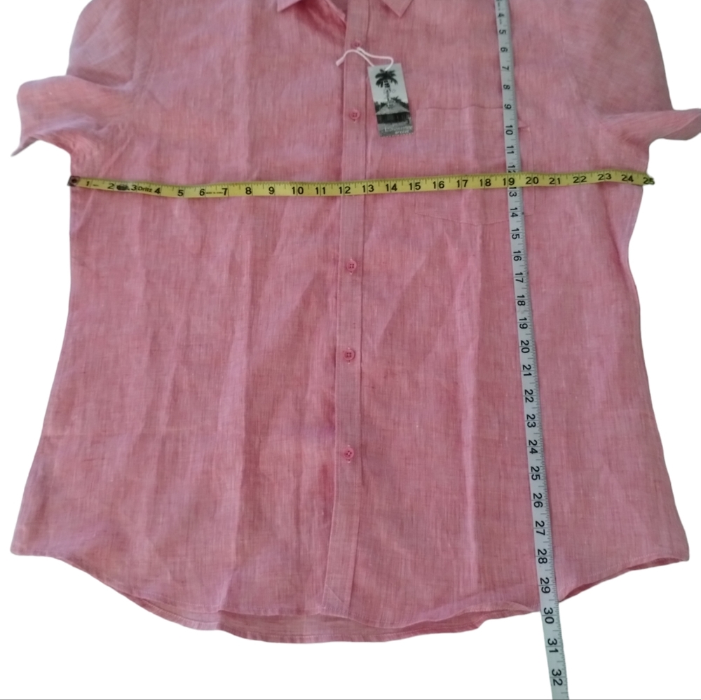Bohio Mens 100% Linen Yarn-Dye Red Short Sleeve Pocket Shirt -Button Up Casual - Picture 6 of 7